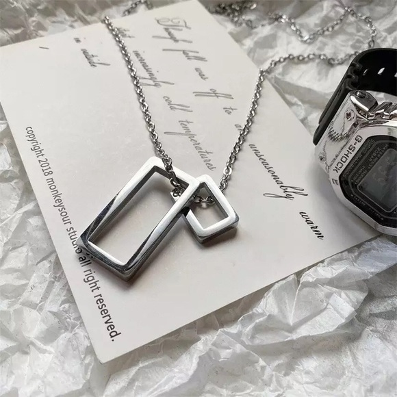 Unisex Stainless Steel Geometric Pendant Necklace - Picture 6 of 6